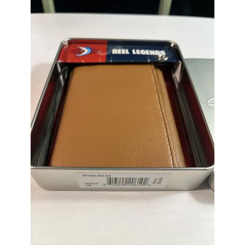 Reel Legends Genuine Premium Leather Trifold Wallet Textured Tan Finish New